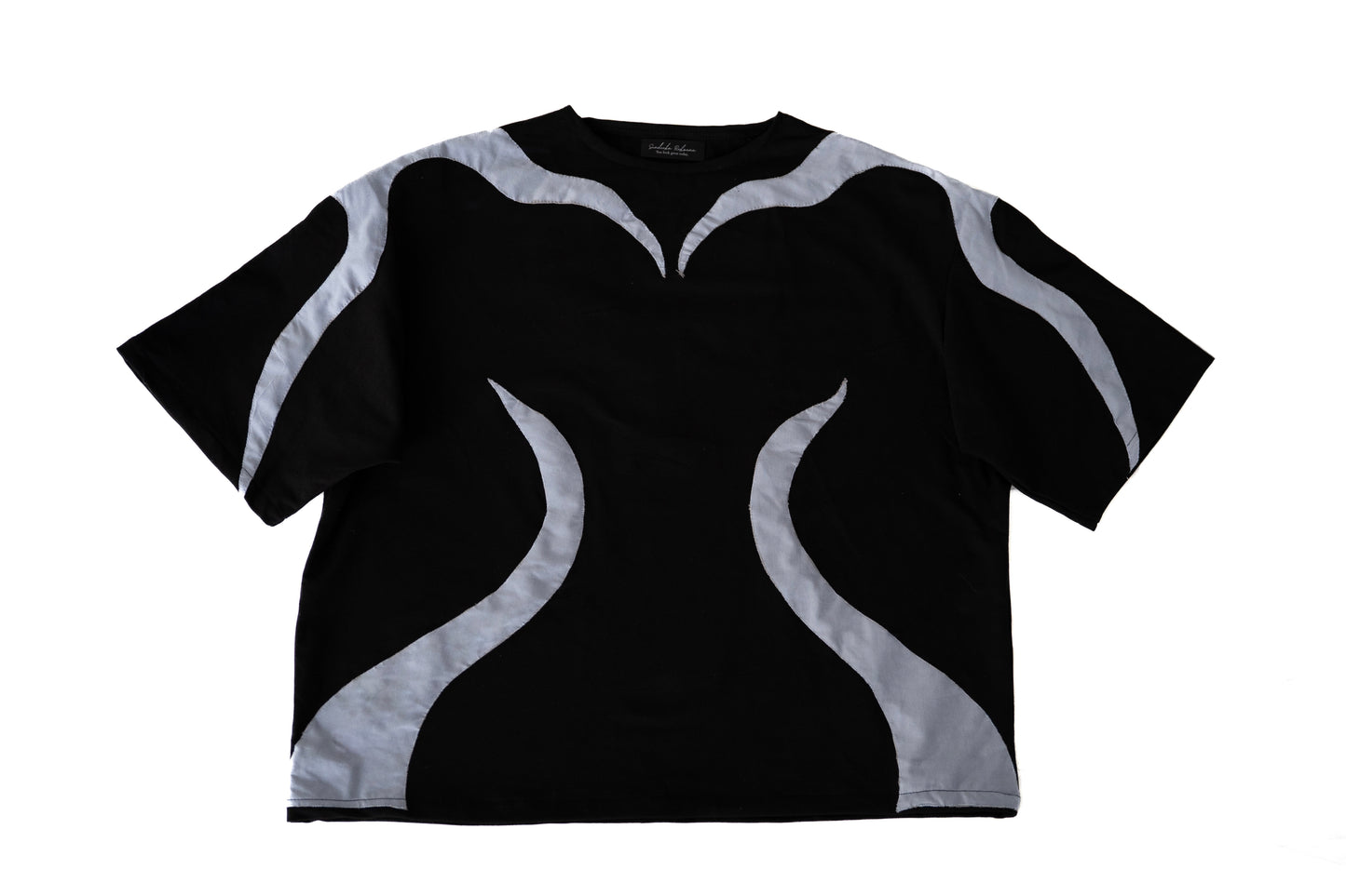 Boxy oversize tshirt czarny z szaroniebieskimi dodatkami UNISEX
