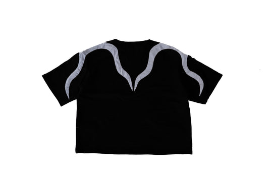 Boxy oversize tshirt czarny z szaroniebieskimi dodatkami UNISEX