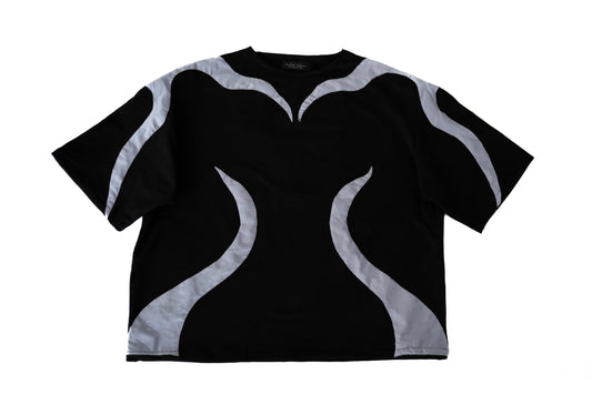 Boxy oversize tshirt czarny z szaroniebieskimi dodatkami UNISEX